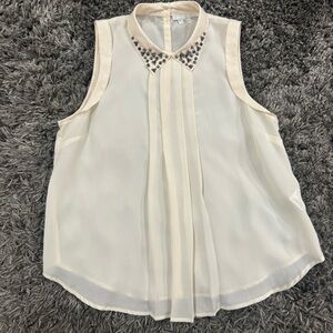 Cooperative Sleeveless Top with Embellished Collar in Cream, Size S